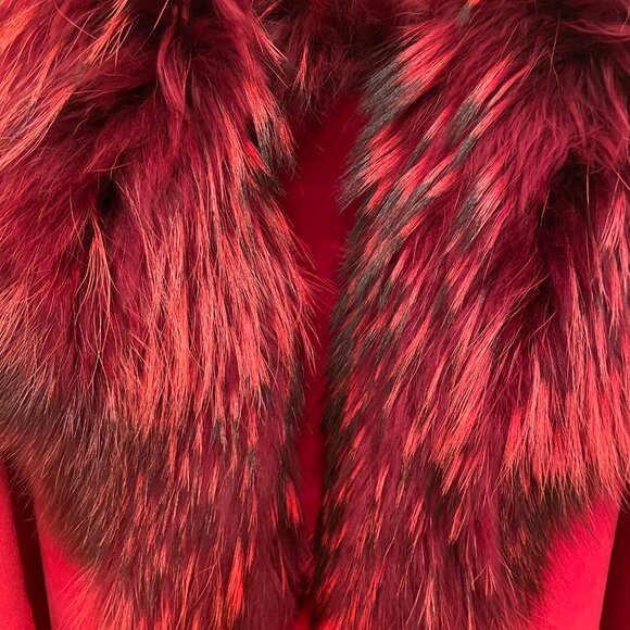 Genuine Sheepskin Fur Red Penny Lane Coat With Fox Fur Collar - Picture 4 of 11